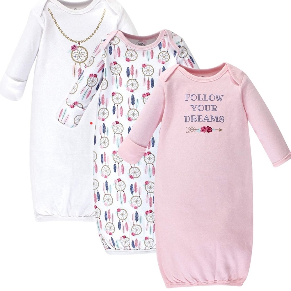 NWT Little Treasure Girl Baby Cotton Gowns - 3 Pack